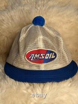 Extremely Rare VNTAGE AMSOIL Short Brim PomPom Trucker Hat Swingster Brand