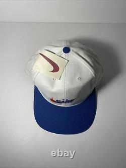 Extremely Rare VTG 90s Nike Swoosh Hat Blue and White with Tags SnapBack