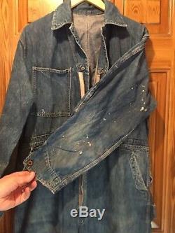 Extremely Rare Vintage 1940's 50's Denim Carhartt Coverall Heart Script Logo