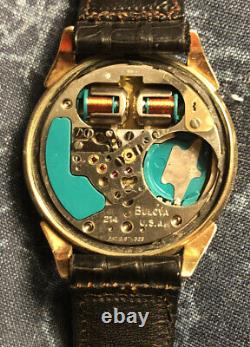 Extremely Rare Vintage Bulova Accutron 214 Blue Canadian Railroad Gold Watch