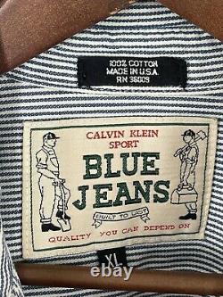 Extremely Rare Vintage Calvin Klein Sport Blue Jeans Hickory Stripe Shirt Sz XL