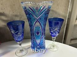 Extremely Rare Vintage Edo Kiriko Style Vase Cut glass 2 Kiriko Glasses Included