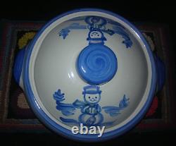 Extremely Rare Vintage Hadley SNOWMAN 3pt Porringer Covered Casserole Dish NEW