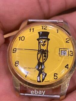 Extremely Rare Vintage Mr. Peanut Swiss Made Watch Wristwatch Wind w Date