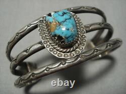 Extremely Rare Vintage Navajo Blue Warrior Turquoise Sterling Silver Bracelet