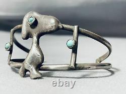 Extremely Rare Vintage Snoopy Turquoise Sterling Silver Bracelet Old