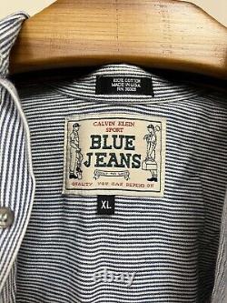 Extremely Rare Vtg Calvin Klein Sport Blue Jeans Hickory Stripe Shirt Sz XL