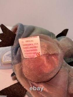 Extremely Rare blue and brown 1996 TY Beanie Baby Batty, 1998 Date Errors MINT