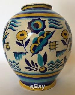 Extremely rare Charles Catteau Boch Frères Keramis Vase 1346 stylistic décor