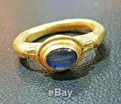 Extremely rare fine Antique Old sapphire Deep Blue gold Sold 22k ring, Roman