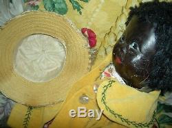 Extremely rare, large antique French BLACK leather toddler doll, sweet features