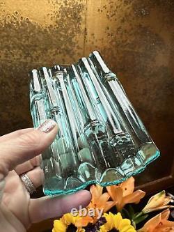 FIRE AND LIGHT Recycled Glass Bamboo Soap Dish Aqua Extremely Rare