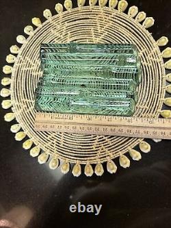 FIRE AND LIGHT Recycled Glass Bamboo Soap Dish Aqua Extremely Rare