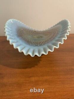 Fenton Blue Amber Opalescent Basket/banana Boat Extremely Rare Signed Withsticker