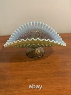 Fenton Blue Amber Opalescent Basket/banana Boat Extremely Rare Signed Withsticker