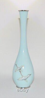 Fine Japanese Cloisonne Enamel Vase with Flying Cranes Signed by Kinunken