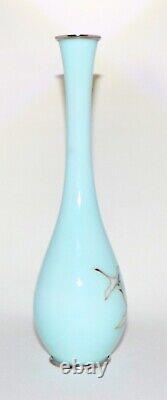 Fine Japanese Cloisonne Enamel Vase with Flying Cranes Signed by Kinunken
