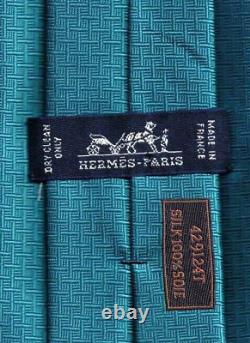 Formal New Tags Hermes Jacquard Silk Tie Surf Turquoise Extremely Rare Mint