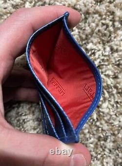 Genuine Ferrari Card Holder Pouch Wallet Blue Extremely RARE Made in Italy