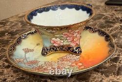 Gorgeous Extremely Rare Nippon Coralene Cup & Saucer US 1909 Patent Kinran Mark