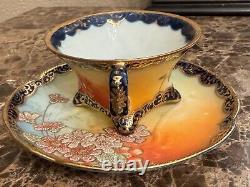 Gorgeous Extremely Rare Nippon Coralene Cup & Saucer US 1909 Patent Kinran Mark