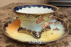 Gorgeous Extremely Rare Nippon Coralene Cup & Saucer US 1909 Patent Kinran Mark