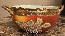 Gorgeous Extremely Rare Nippon Coralene Cup & Saucer US 1909 Patent Kinran Mark