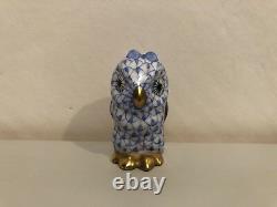 Herend Blue Fishnet Owl Figurine Handpainted Porcelain Beautiful Extremely Rare