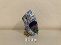 Herend Blue Fishnet Owl Figurine Handpainted Porcelain Beautiful Extremely Rare
