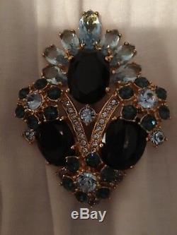Jacqueline KennedyEXTREMELY RARE Crest Shaped and Shades of Blue Crystal Brooch