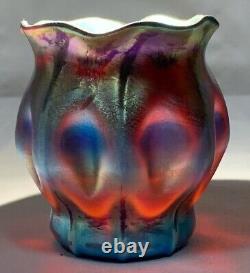 Lct Tiffany Blue Favrile, Reactive Flower Form Vase, Blue To Red, Extremely Rare