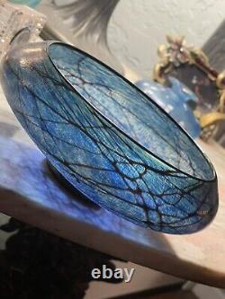 Lindsey art Glass Extremely rare beautiful Blue 8 Bowl Signed 2014 Pristine