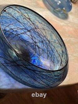 Lindsey art Glass Extremely rare beautiful Blue 8 Bowl Signed 2014 Pristine