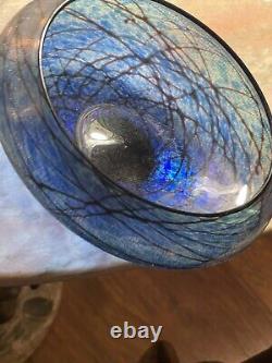 Lindsey art Glass Extremely rare beautiful Blue 8 Bowl Signed 2014 Pristine