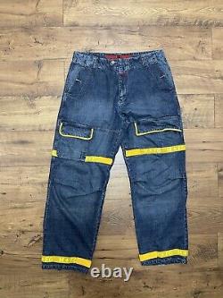 MARITHE FRANCOIS GIRBAUD Jeans Taped Blue/Yellow Size 40 Extremely Rare