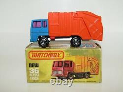 Matchbox Superfast No 36 Refuse Truck Extremely Rare PURPLE Glass MIB