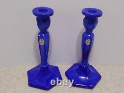NOS Extremely Rare Fenton Slag Glass Blue Candle Holders withlabels
