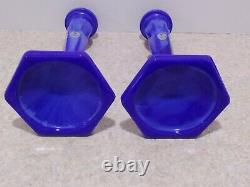 NOS Extremely Rare Fenton Slag Glass Blue Candle Holders withlabels