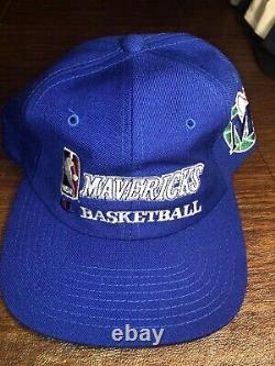New Extremely Rare Vintage 90s Dallas Mavericks Champion Snapback Wool Hat, Blue