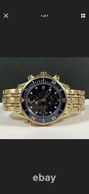 Omega seamaster 18k solid gold, blue bezel and dial, extremely rare, mint
