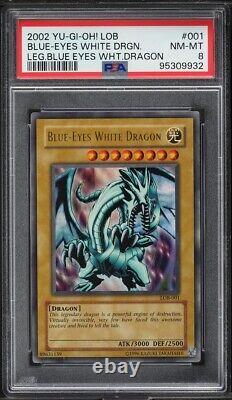 PSA 8 Blue-Eyes White Dragon LOB-001 Original 2002 Unlimited Edition Ultra