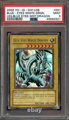 PSA 9 MINT-YUGIOH 2002 Blue Eyes White Dragon LOB-001 Ultra Rare Holo Unlimited