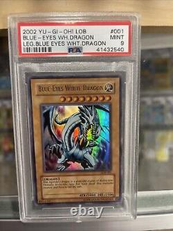 PSA 9 MINT-YUGIOH 2002 Blue Eyes White Dragon LOB-001 Ultra Rare Holo Unlimited