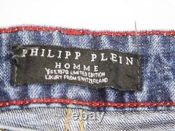 Philipp Plein Designer Men's Jeans Size 32x30 Extremely Rare Skull Embellished