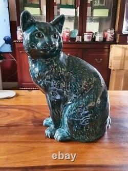 Poole Pottery Blue Glaze Cat Sitting (large) Extremely Rare & Perfect
