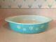 Pyrex Extremely Rare Turquoise Snowflake Round 221 Dish VERY NICE