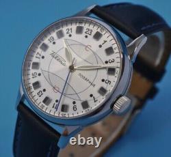 Raketa 24-Hour Men's Wrist Watch Extreme Vintage Watch USSR 2623, H Rare Nos