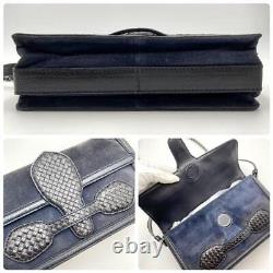 Rare Extreme Bottega Veneta Rialto Chain Bag Dark Blue Intrecciato