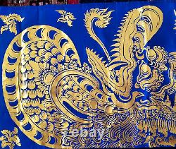 Rare Gold & Blue Imperial DRAGON Flag / Banner / Art Extremely Long 14 Ft