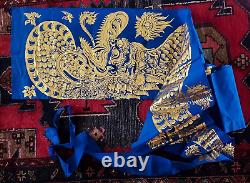 Rare Gold & Blue Imperial DRAGON Flag / Banner / Art Extremely Long 14 Ft